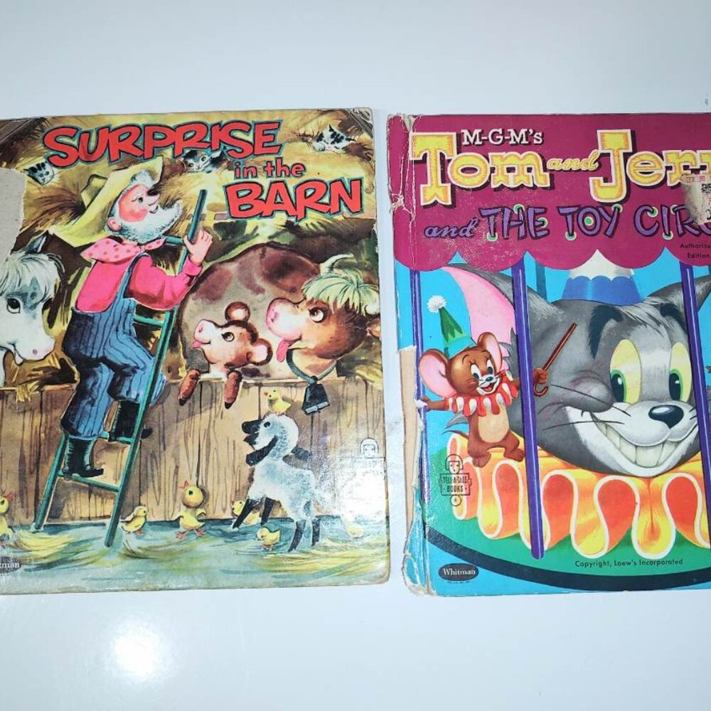 2 Tell-n-Tales Books: "Tom & Jerry" "Surprise In the Barn"-HC /Poor/ Many Flaws
